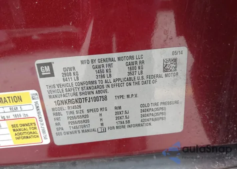 2015 Chevrolet Traverse 1Lt from USA, damaged, VIN 1GNKRGKD7FJ100758